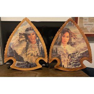 Native American Man & Women Set Of Two 21”x17” Handmade Framed Art